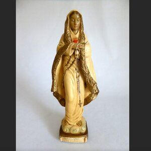 VINTAGE ANTIQUE 12.5” LATIN VIRGIN MARY OUR LADY OF FATIMA CERAMIC ALTAR STATUE